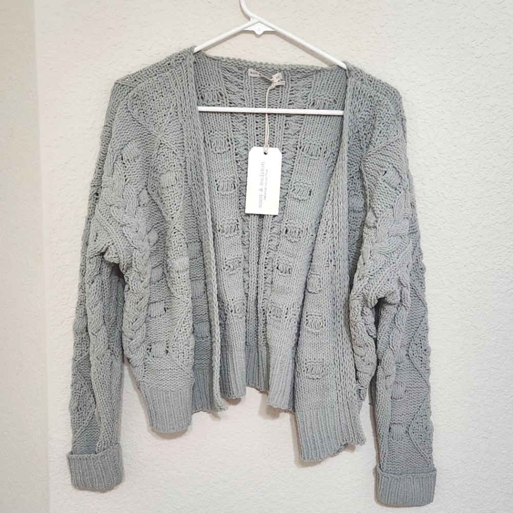 Nwt Moon & Madison Mint Green Chunky Knit Cardigan Sweater Size Xs Cropped Cozy